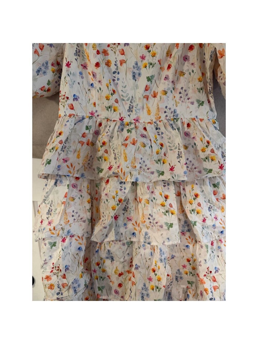 Lovelo Floral Ruffle Mini Dress - Creamy Botanical Print - Puffy Sleeves - NWT - - Picture 4 of 8